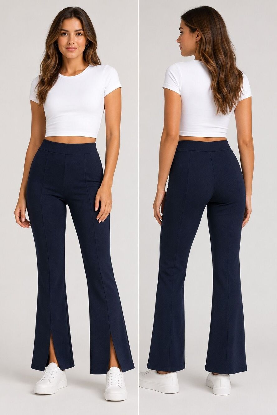 Abercrombie & Fitch Women’s Navy High Rise Wide Leg Pants Split Hem Pull-On Smal